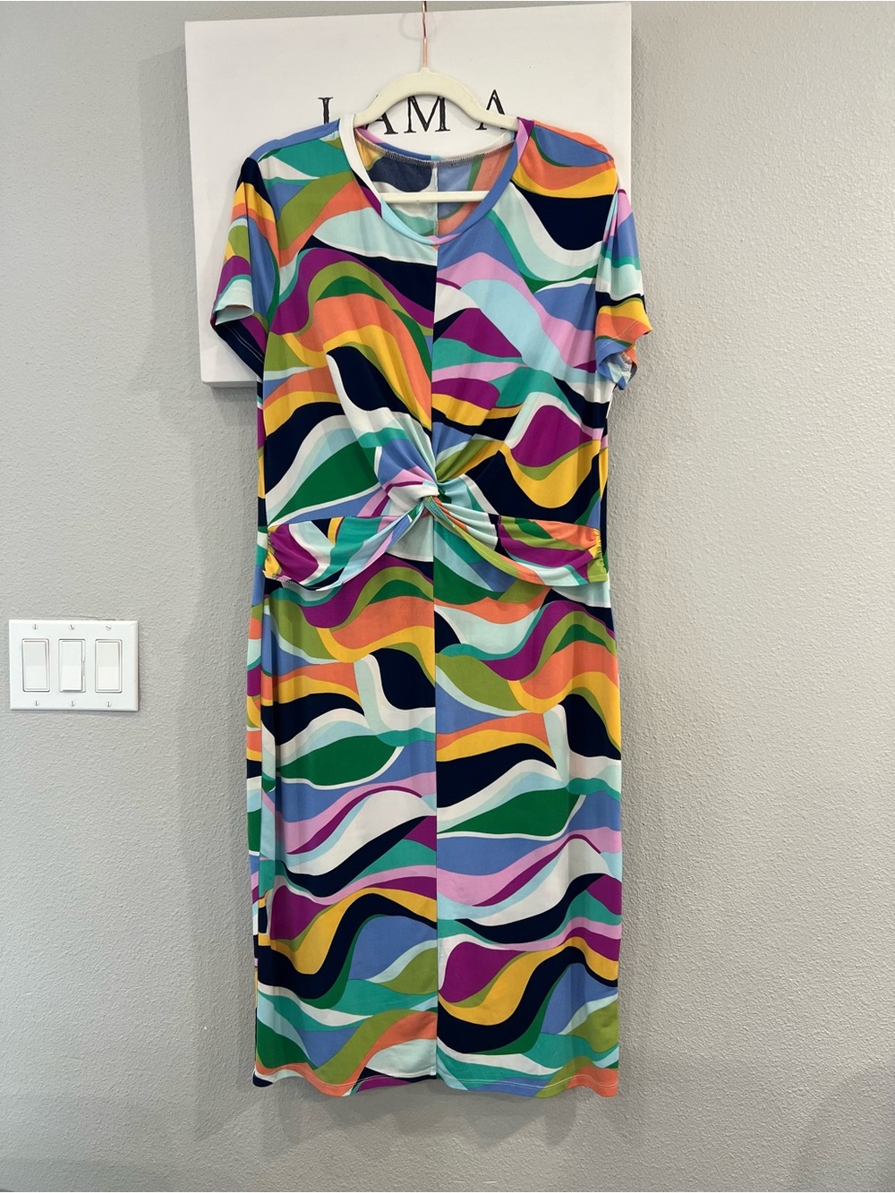 Knot-Front Multicolor Wave Print Dress size xl